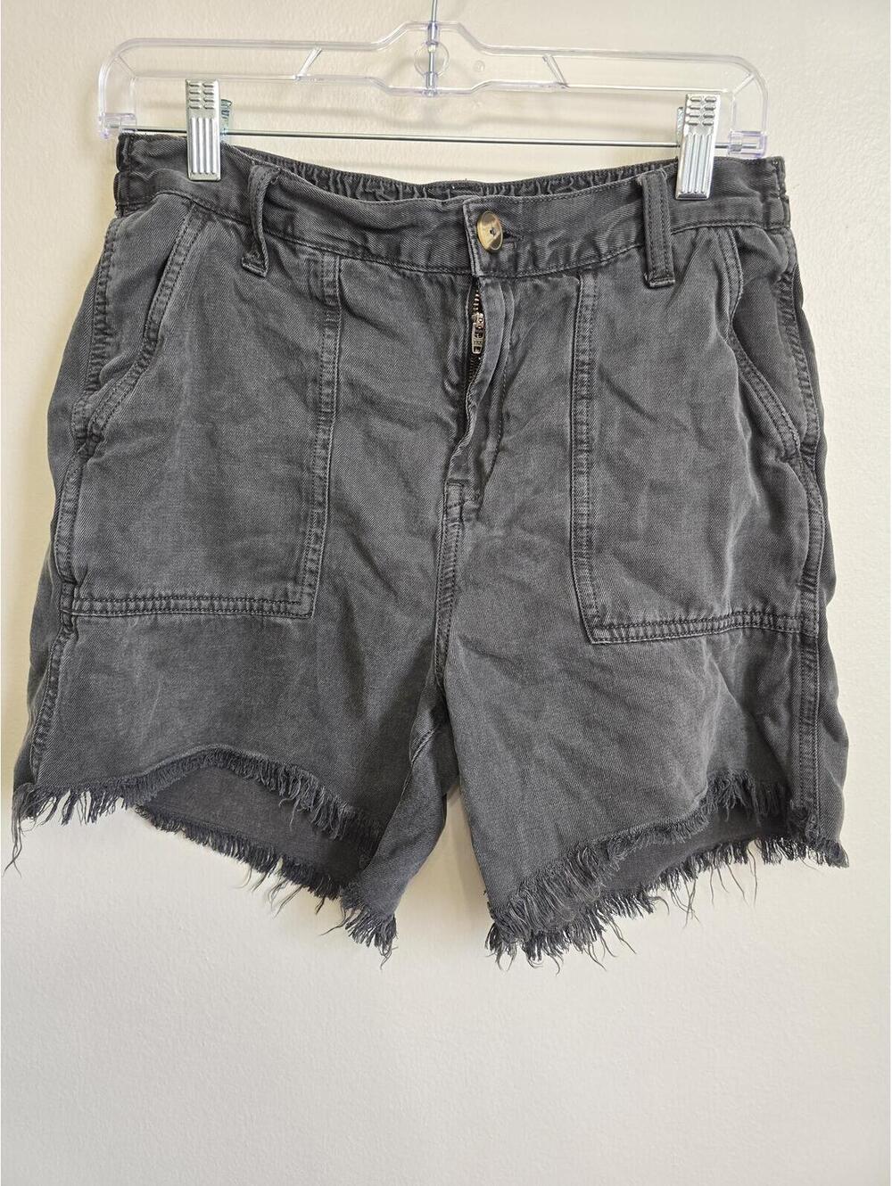 Aerie Distressed Utility Short Fray Hem Washed Charcoal Black Small Elastic Back